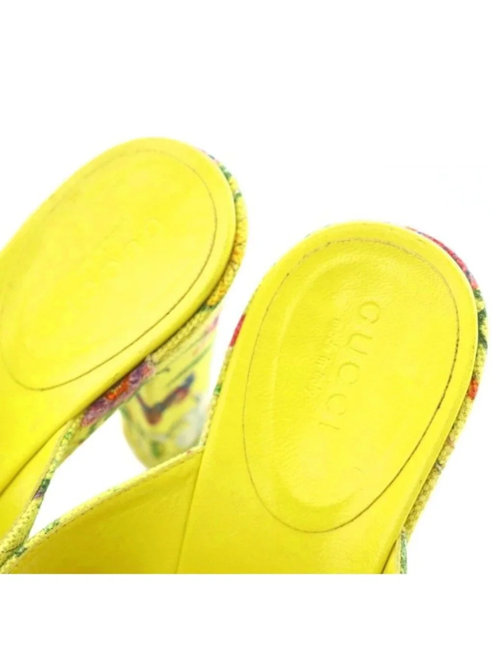 Gucci Sandals Canvas Chunky Heels Floral 36 Yellow BB - Picture 5 of 7